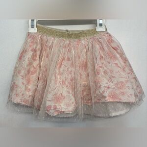 Pink Floral Design Tulle Tutu Skirt with Gold Sparkly Waistband Girls Size 4t